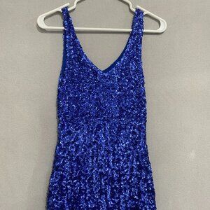 Amber Blue Royal Sequin Mini Dress V-Neck Sleeveless Party L